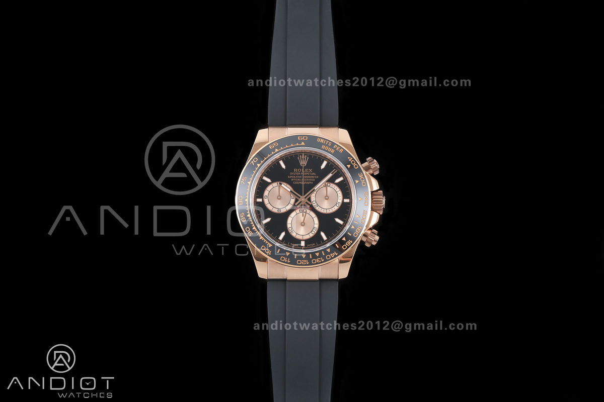 Daytona 126515 QF 1:1 Best Edition Black/RG Dial on Oysterflex Strap JH4131 V18 Weighted (Free Sprung)